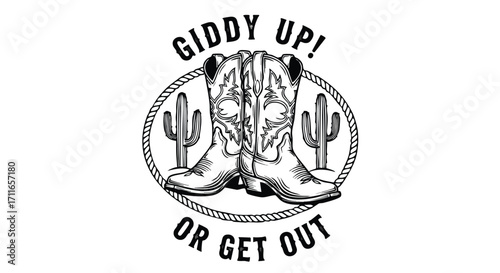 Western-style design with cowboy boots, cactus, and rope, perfect for country themes