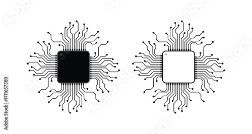 Microchip circuit board icon set isolated vector illustration