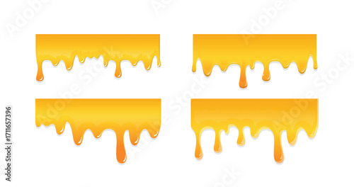 Yellow dripping liquid borders set isolated vector illustration