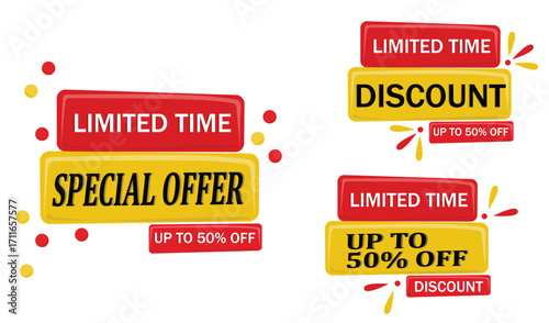 Special offer discount labels set with limited time promotion isolated vector illustration