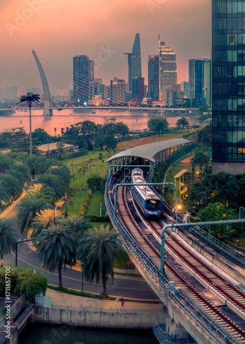 Fotografie Sunset in Saigon center, Ho Chi minh city, Vietnam