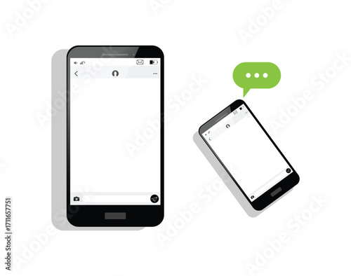 Smartphone with chat message screen and text bubble isolated vector illustration