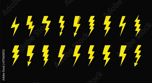 Dynamic yellow lightning bolts on black background for energy, power, and impactful designs
