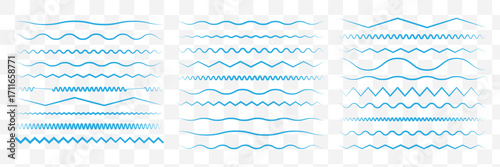 Waves line set. Wave ornament pattern. Set of wavy zigzag lines. Wave thin line background. Vector zigzag and wavy horizontal underline. Vector illustration
