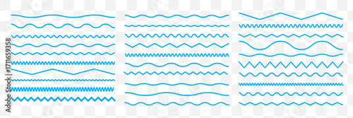 Waves line set. Wave ornament pattern. Set of wavy zigzag lines. Wave thin line background. Vector zigzag and wavy horizontal underline. Vector illustration