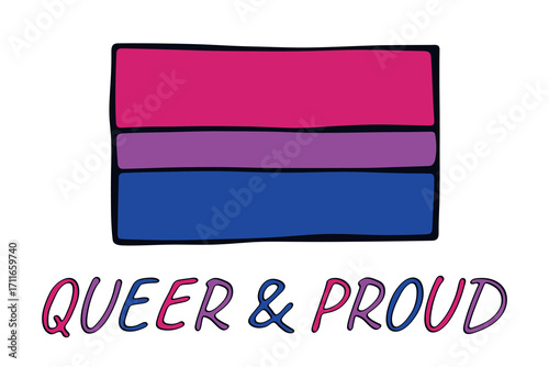 Colorful Bisexual pride flag Happy pride day LGBTQ community Pride Month Vector hand drawn doodle for posters, stickers, logo, cards