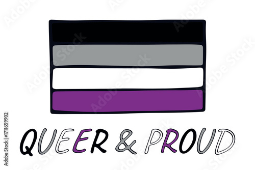 Colorful Asexual pride flag Happy pride day LGBTQ community Pride Month Vector hand drawn doodle for posters, stickers, logo, cards