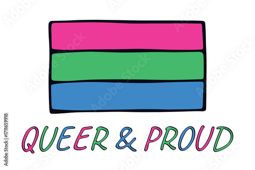 Colorful Polysexual pride flag Happy pride day LGBTQ community Pride Month Vector hand drawn doodle for posters, stickers, logo, cards