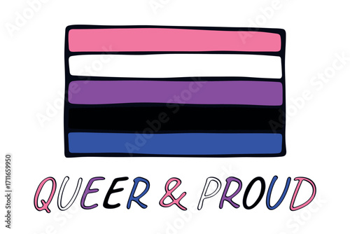 Colorful Gender fluid pride flag Happy pride day LGBTQ community Pride Month Vector hand drawn doodle for posters, stickers, logo, cards