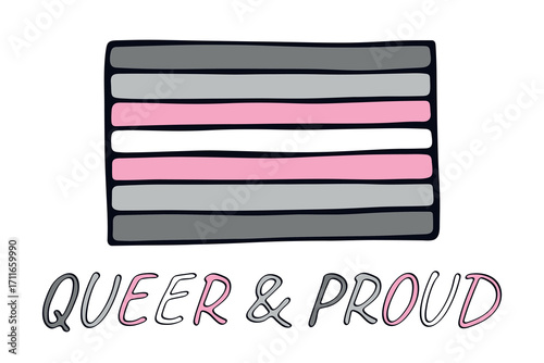 Colorful Demigirl pride flag Happy pride day LGBTQ community Pride Month Vector hand drawn doodle for posters, stickers, logo, cards