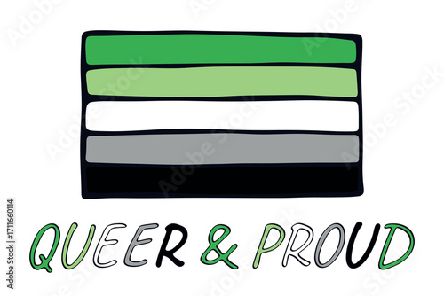 Colorful Aromantic pride flag Happy pride day LGBTQ community Pride Month Vector hand drawn doodle for posters, stickers, logo, cards