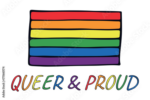 Colorful Gay pride flag Happy pride day LGBTQ community Pride Month Vector hand drawn doodle for posters, stickers, logo, cards