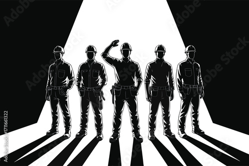 Silhouette of Construction Workers Team with Tools,onstruction workers team vector art design,construction uniforms vector,work silhouettes collection,Construction workers,Builder, Engineer, Ai