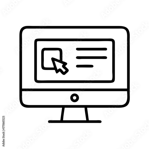 Computer screen with cursor selecting an option isolated on transparent background