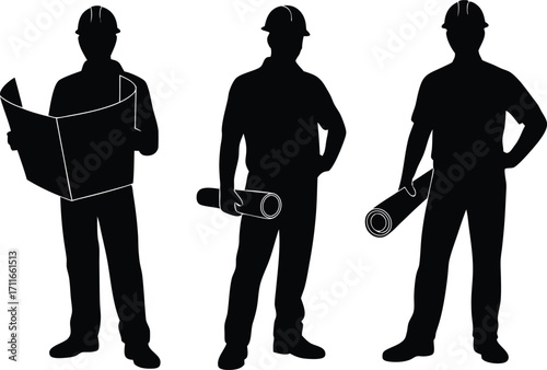 Silhouette of Construction Workers Team with Tools,onstruction workers team vector art design,construction uniforms vector,work silhouettes collection,Construction workers,Builder, Engineer, Ai