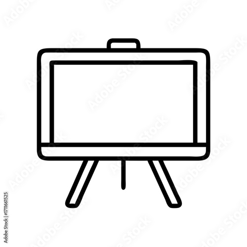 Simple line art drawing of an easel with a blank screen isolated on transparent background
