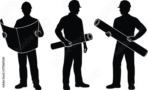 Silhouette of Construction Workers Team with Tools,onstruction workers team vector art design,construction uniforms vector,work silhouettes collection,Construction workers,Builder, Engineer, Ai