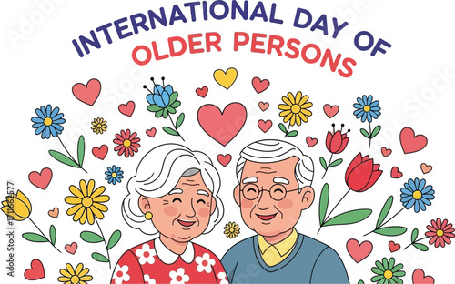 Illustration of a lovely elderly couple celebrating international day of older persons