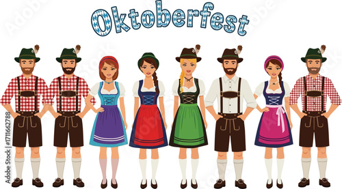 Oktoberfest celebration with people in traditional costumes