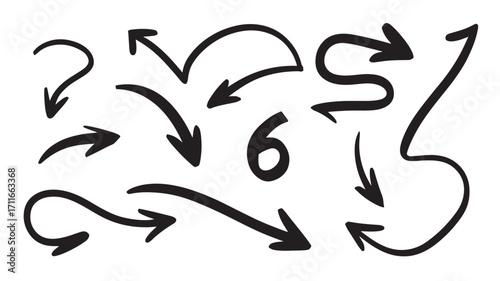 Hand-drawn arrow collection various shapes and styles perfect for design projects needing direction guidance or movement illustration