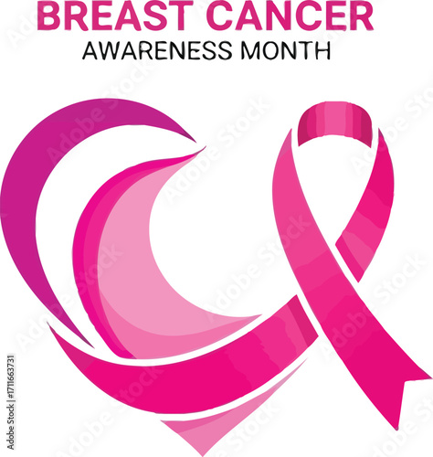 Breast cancer awareness month heart shape with pink ribbon to support campaign