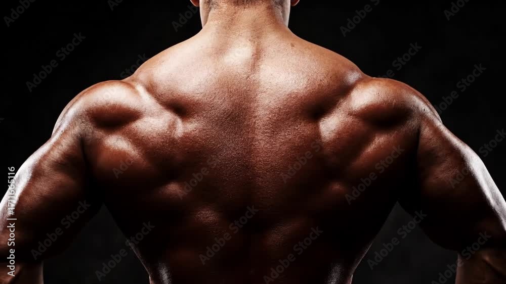 Powerful Male Athletes Muscular Back and Shoulders Displaying Incredible Strength and Fitness Detailed Anatomy of a Bodybuilders Defined Physique on a Dark Back Powerful Male Athletes Muscular Back and Shoulders Displaying Incredible Strength and Fitness Detailed Anatomy of a Bodybuilders Defined Physique on a Dark Back