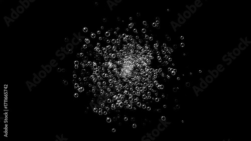 Realistic underwater effervescent bubbles on black background. 4K animation for film ads and movie.
