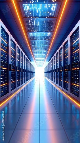 Futuristic server room hallway
