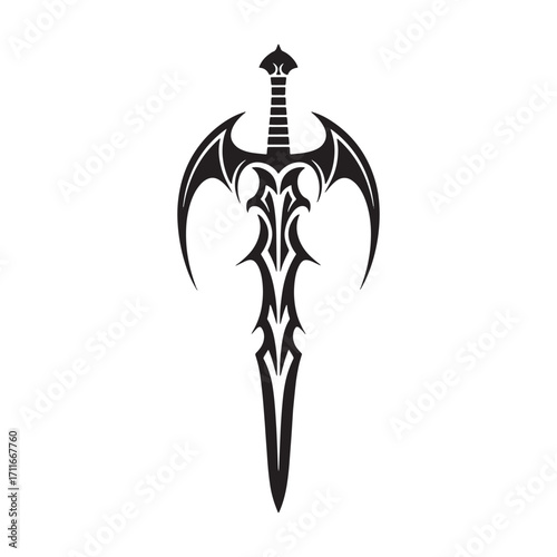 Intricate Black Ornamental Sword Design Tattoo Artwork a Symbol of Power and Elegance a Fusion of Dark Aesthetics and Intricate Detailing Evoking a Sense of Mystique