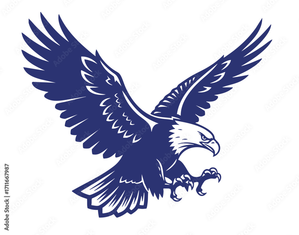 Obraz premium Bald eagle soaring in air monochrome illustration. Isolated, vector of eagle engraving style