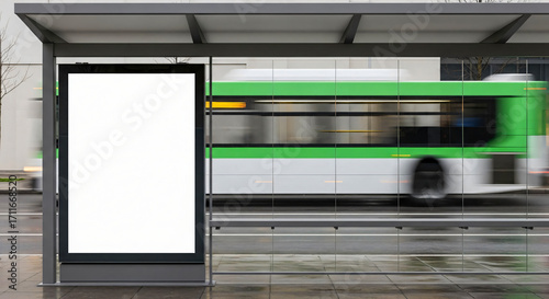 Wallpaper Mural Bus Stop Billboard with Blank White Advertisement Space and Blurred Bus Motion Torontodigital.ca