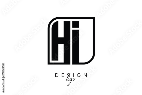 HI Block Monogram Logo – Bold Geometric Lettermark in Rectangular Style for Modern Branding & Identity