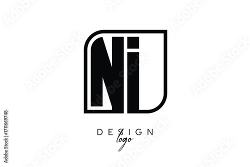 NI Block Monogram Logo – Bold Geometric Lettermark in Rectangular Style for Modern Branding & Identity