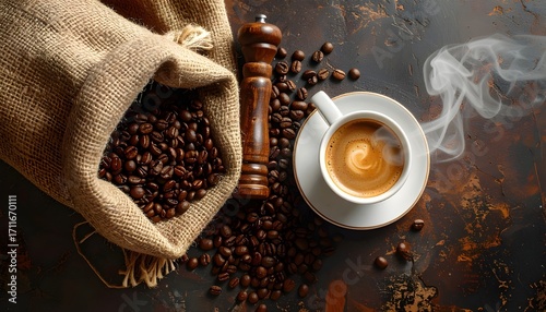 Flat Lay Coffee Grinder Scene for World Coffee Day
