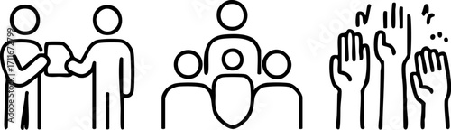 Teamwork Communication and Participation Vector Icons.