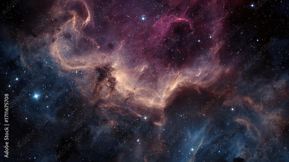 Obraz premium Cosmic nebula swirling with vibrant colors and twinkling stars in a deep space view capturing the beauty and mystery of the universe in stunning clarity and detail.