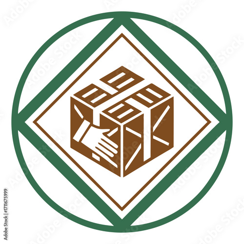 Hand delivering a cardboard box package icon representing logistics and shipping services stakeholder icon