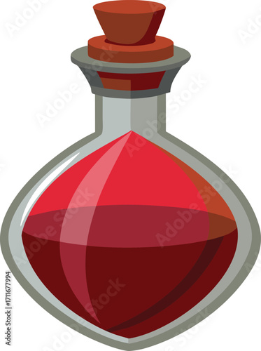 Red Potion Bottle, Glass, Cork Top