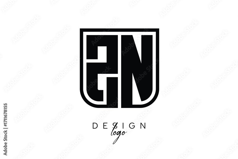 Fototapeta premium ZN Block Monogram Logo – Bold Geometric Lettermark in Rectangular Style for Modern Branding & Identity