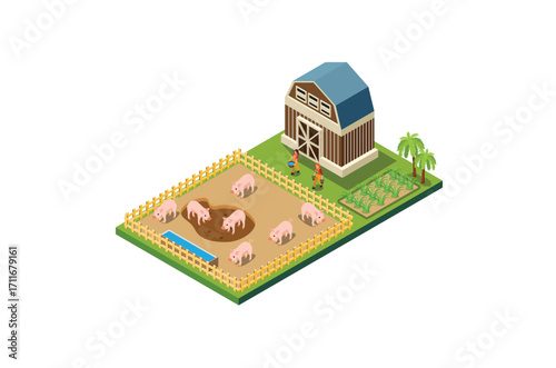 Modern Isometric Farm Management and livestock management Illustration in White Isolated Background With People and Related Digital Assets