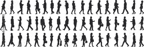 Business People Silhouette Walking Vector Set, Office Workers in Motion, Professional Men and Women Icons, Urban Crowd Illustration for Design, Corporate Characters PNG
