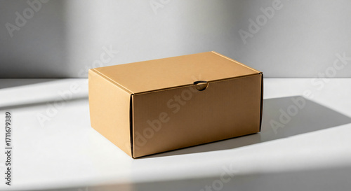 Wallpaper Mural Minimalist Brown Cardboard Box on White Surface with Shadow Torontodigital.ca