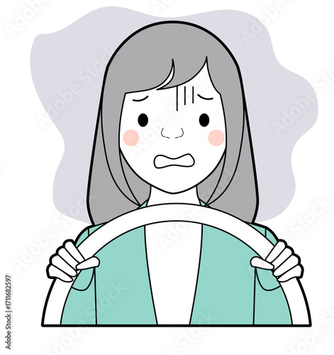 不安な表情で運転する女性
