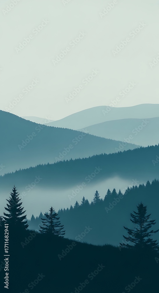 Fototapeta premium Misty Mountain Range Landscape.