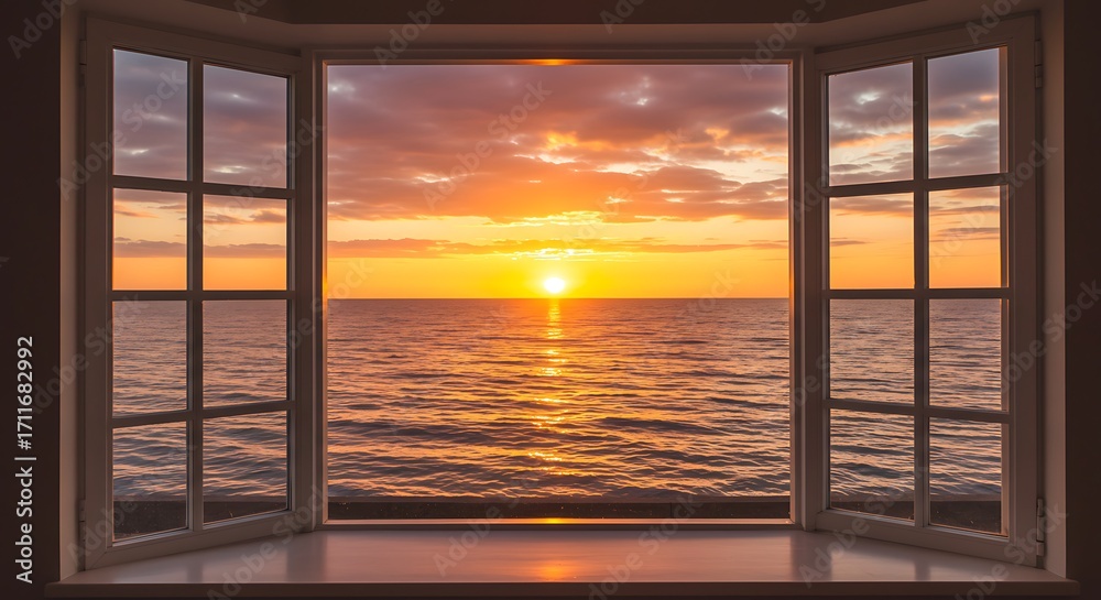 Fototapeta premium Sunset ocean view window