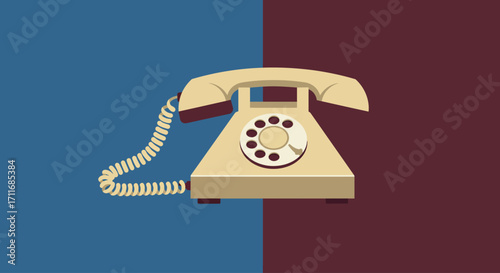 This flat design vector depicts a classic landline telephone receiver with its cord, representing traditional voice communication. The minimalist style provides a clean and recognizable symbol.