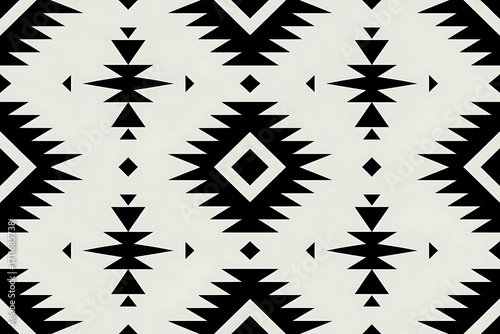Black and white geometric tribal pattern seamless background with diamond and triangle shapes  tribal, pattern, geometric, black, white, seamless, background, ethnic, native, abstract