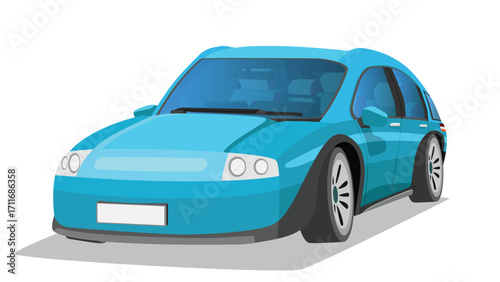 Object perspective design of sport race car blue color. Can view inside car. Shadow and isolated white background.