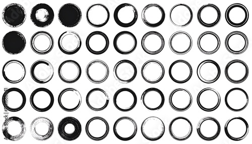 Collection of Grunge Circles and Rings Brush Strokes Abstract Background Elements.