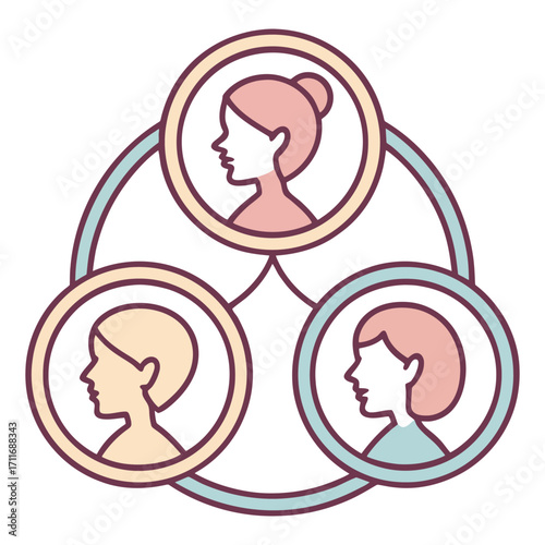 Diverse group of three people connected in collaboration and networking icon stakeholder icon